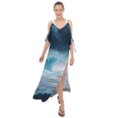 Thunderstorm Storm Tsunami Waves Ocean Sea Maxi Chiffon Cover Up Dress