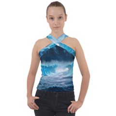 Thunderstorm Storm Tsunami Waves Ocean Sea Cross Neck Velour Top