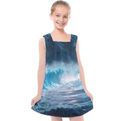 Thunderstorm Storm Tsunami Waves Ocean Sea Kids  Cross Back Dress by Jancukart