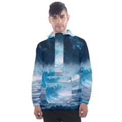 Thunderstorm Storm Tsunami Waves Ocean Sea Men s Front Pocket Pullover Windbreaker