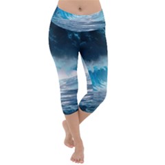 Thunderstorm Storm Tsunami Waves Ocean Sea Lightweight Velour Capri Yoga Leggings