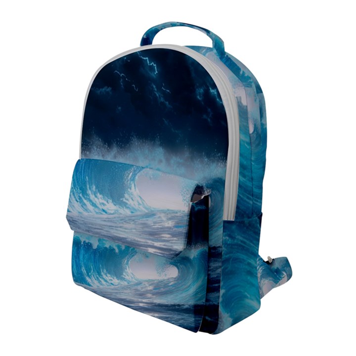 Thunderstorm Storm Tsunami Waves Ocean Sea Flap Pocket Backpack (Large)