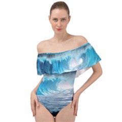 Thunderstorm Storm Tsunami Waves Ocean Sea Off Shoulder Velour Bodysuit 