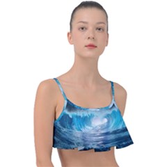 Thunderstorm Storm Tsunami Waves Ocean Sea Frill Bikini Top