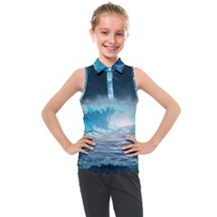 Thunderstorm Storm Tsunami Waves Ocean Sea Kids  Sleeveless Polo Tee