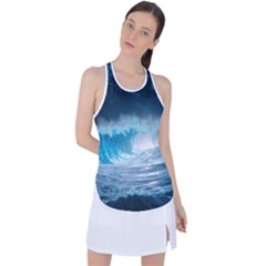 Thunderstorm Storm Tsunami Waves Ocean Sea Racer Back Mesh Tank Top