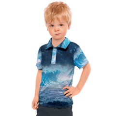 Thunderstorm Storm Tsunami Waves Ocean Sea Kids  Polo Tee