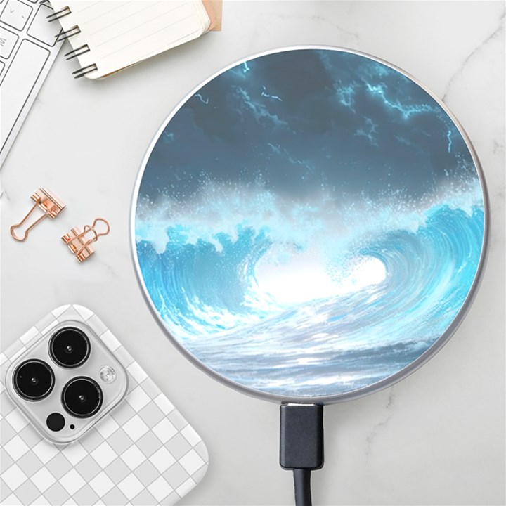 Thunderstorm Storm Tsunami Waves Ocean Sea Wireless Fast Charger(White)