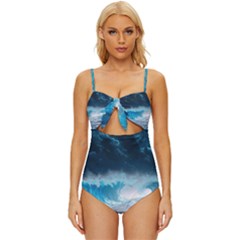 Thunderstorm Storm Tsunami Waves Ocean Sea Knot Front One-piece Swimsuit