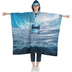 Thunderstorm Storm Tsunami Waves Ocean Sea Women s Hooded Rain Ponchos