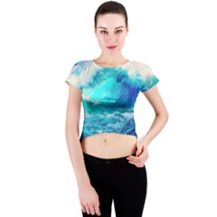 Tsunami Waves Ocean Sea Nautical Nature Water Nature Crew Neck Crop Top