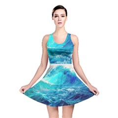 Tsunami Waves Ocean Sea Nautical Nature Water Nature Reversible Skater Dress