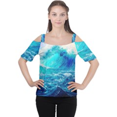 Tsunami Waves Ocean Sea Nautical Nature Water Nature Cutout Shoulder Tee