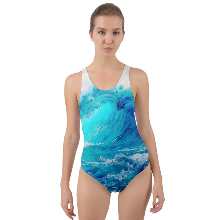 Tsunami Waves Ocean Sea Nautical Nature Water Nature Cut-Out Back One Piece Swimsuit