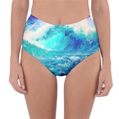 Tsunami Waves Ocean Sea Nautical Nature Water Nature Reversible High-waist Bikini Bottoms