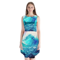 Tsunami Waves Ocean Sea Nautical Nature Water Nature Sleeveless Chiffon Dress   by Jancukart