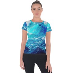 Tsunami Waves Ocean Sea Nautical Nature Water Nature Short Sleeve Sports Top  by Jancukart