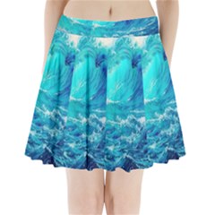 Tsunami Waves Ocean Sea Nautical Nature Water Nature Pleated Mini Skirt