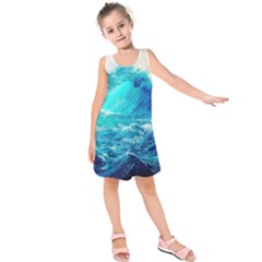 Tsunami Waves Ocean Sea Nautical Nature Water Nature Kids  Sleeveless Dress by Jancukart