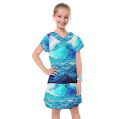 Tsunami Waves Ocean Sea Nautical Nature Water Nature Kids  Drop Waist Dress