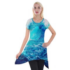 Tsunami Waves Ocean Sea Nautical Nature Water Nature Short Sleeve Side Drop Tunic