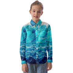 Tsunami Waves Ocean Sea Nautical Nature Water Nature Kids  Long Sleeve Shirt