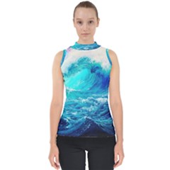 Tsunami Waves Ocean Sea Nautical Nature Water Nature Mock Neck Shell Top