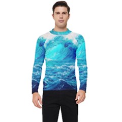 Tsunami Waves Ocean Sea Nautical Nature Water Nature Men s Long Sleeve Rash Guard by Jancukart