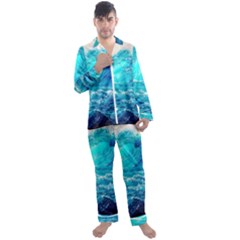 Tsunami Waves Ocean Sea Nautical Nature Water Nature Men s Long Sleeve Satin Pajamas Set by Jancukart