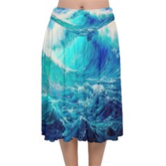 Tsunami Waves Ocean Sea Nautical Nature Water Nature Velvet Flared Midi Skirt