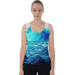 Tsunami Waves Ocean Sea Nautical Nature Water Nature Velvet Tank Top by Jancukart