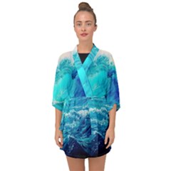 Tsunami Waves Ocean Sea Nautical Nature Water Nature Half Sleeve Chiffon Kimono