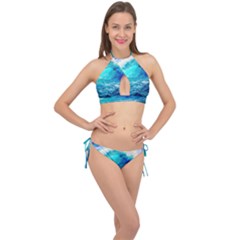 Tsunami Waves Ocean Sea Nautical Nature Water Nature Cross Front Halter Bikini Set