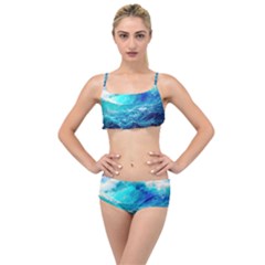 Tsunami Waves Ocean Sea Nautical Nature Water Nature Layered Top Bikini Set