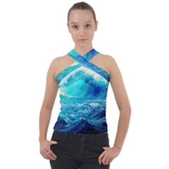 Tsunami Waves Ocean Sea Nautical Nature Water Nature Cross Neck Velour Top