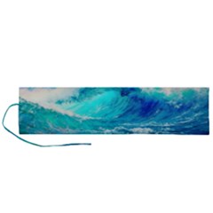 Tsunami Waves Ocean Sea Nautical Nature Water Nature Roll Up Canvas Pencil Holder (l)