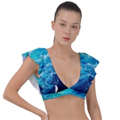 Tsunami Waves Ocean Sea Nautical Nature Water Nature Plunge Frill Sleeve Bikini Top