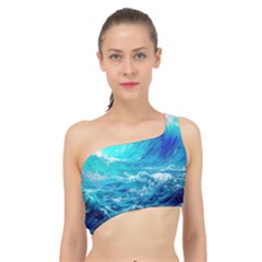 Tsunami Waves Ocean Sea Nautical Nature Water Nature Spliced Up Bikini Top  by Jancukart