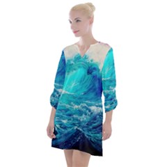 Tsunami Waves Ocean Sea Nautical Nature Water Nature Open Neck Shift Dress by Jancukart