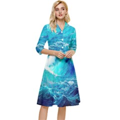 Tsunami Waves Ocean Sea Nautical Nature Water Nature Classy Knee Length Dress by Jancukart