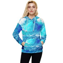 Tsunami Waves Ocean Sea Nautical Nature Water Nature Women s Lightweight Drawstring Hoodie