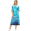 Tsunami Waves Ocean Sea Nautical Nature Water Nature Bow Sleeve Chiffon Midi Dress View1