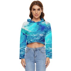 Tsunami Waves Ocean Sea Nautical Nature Water Nature Women s Lightweight Cropped Hoodie