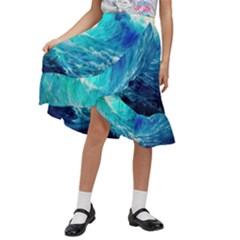 Tsunami Waves Ocean Sea Nautical Nature Water Nature Kids  Ruffle Flared Wrap Midi Skirt