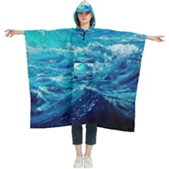 Tsunami Waves Ocean Sea Nautical Nature Water Nature Women s Hooded Rain Ponchos