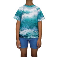 Waves Ocean Sea Tsunami Nautical 4 Kids  Short Sleeve Swimwear by Jancukart