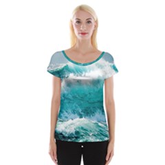 Waves Ocean Sea Tsunami Nautical 4 Cap Sleeve Top by Jancukart