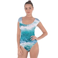 Waves Ocean Sea Tsunami Nautical 4 Short Sleeve Leotard  by Jancukart