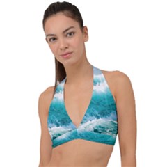 Waves Ocean Sea Tsunami Nautical 4 Halter Plunge Bikini Top by Jancukart