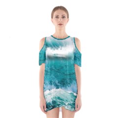 Waves Ocean Sea Tsunami Nautical 4 Shoulder Cutout One Piece Dress by Jancukart